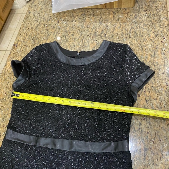 Karl Lagerfeld Black Textured Dress with Faux Leather Trim - Picture 5 of 9